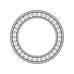 Circle with decorative ornament. Round frame. Black and white vector illustration.