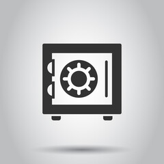 Safe money icon in flat style. Strongbox vector illustration on white isolated background. Finance security business concept.