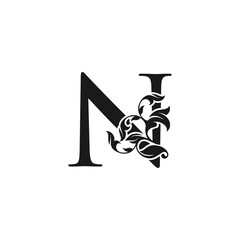 Ornate Luxury Floral Letter N Initial Logo Icon, Monogram Floral Leaf Logo Design.
