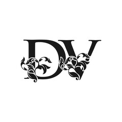 Ornate Luxury Floral Letter D, V, DV Initial Logo Icon, Monogram Floral Leaf Logo Design.