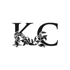 Ornate Luxury Floral Letter K, C, KC Initial Logo Icon, Monogram Floral Leaf Logo Design.