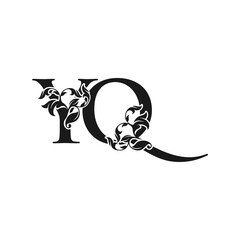 Ornate Luxury Floral Letter Y, Q, YQ Initial Logo Icon, Monogram Floral Leaf Logo Design.