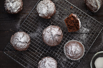 Dark chocolate muffins on the table