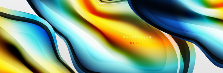 Vector abstract background, flowing liquid style bubble with metallic, color quicksilver chrome texture and color glow effects