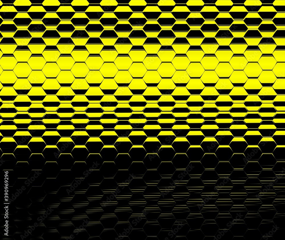 Poster vivid yellow colour on black background making contrasting surface with square shaped geometric patt