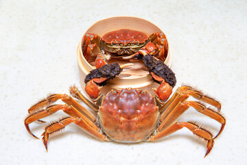 Cooked Chinese hairy crab isolated on white