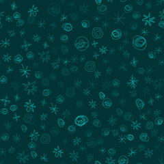 Hand Drawn turqouise Snowflakes Christmas Seamless