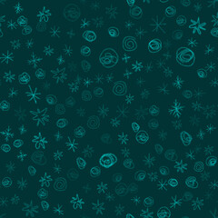 Hand Drawn turqouise Snowflakes Christmas Seamless