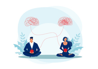 woman and man meditation, psychologist help vector illustration