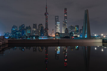 Lujiazui, the financial district in Shanghai, China, before sunrise.
