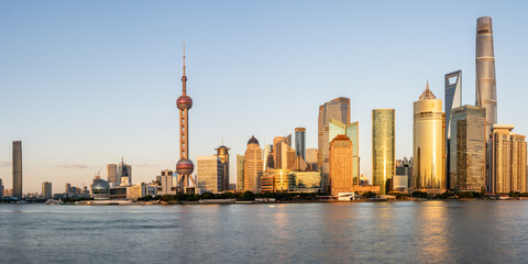 Fototapeta na wymiar Sunset view of Lujiazui, the financial district in Shanghai, China.