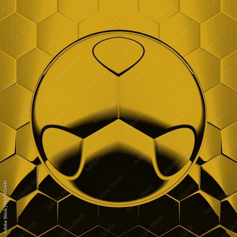 Poster black background with strong gold geometric hexagonal mosaic designs and patterns