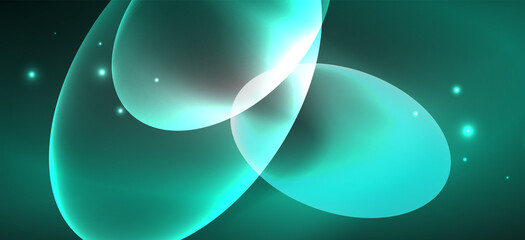 Neon ellipses abstract backgrounds. Shiny bright round shapes glowing in the dark. Vector futuristic illustrations for covers, banners, flyers and posters and other