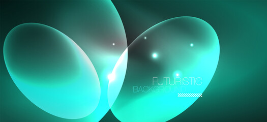 Neon ellipses abstract backgrounds. Shiny bright round shapes glowing in the dark. Vector futuristic illustrations for covers, banners, flyers and posters and other