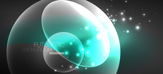 Neon ellipses abstract backgrounds. Shiny bright round shapes glowing in the dark. Vector futuristic illustrations for covers, banners, flyers and posters and other