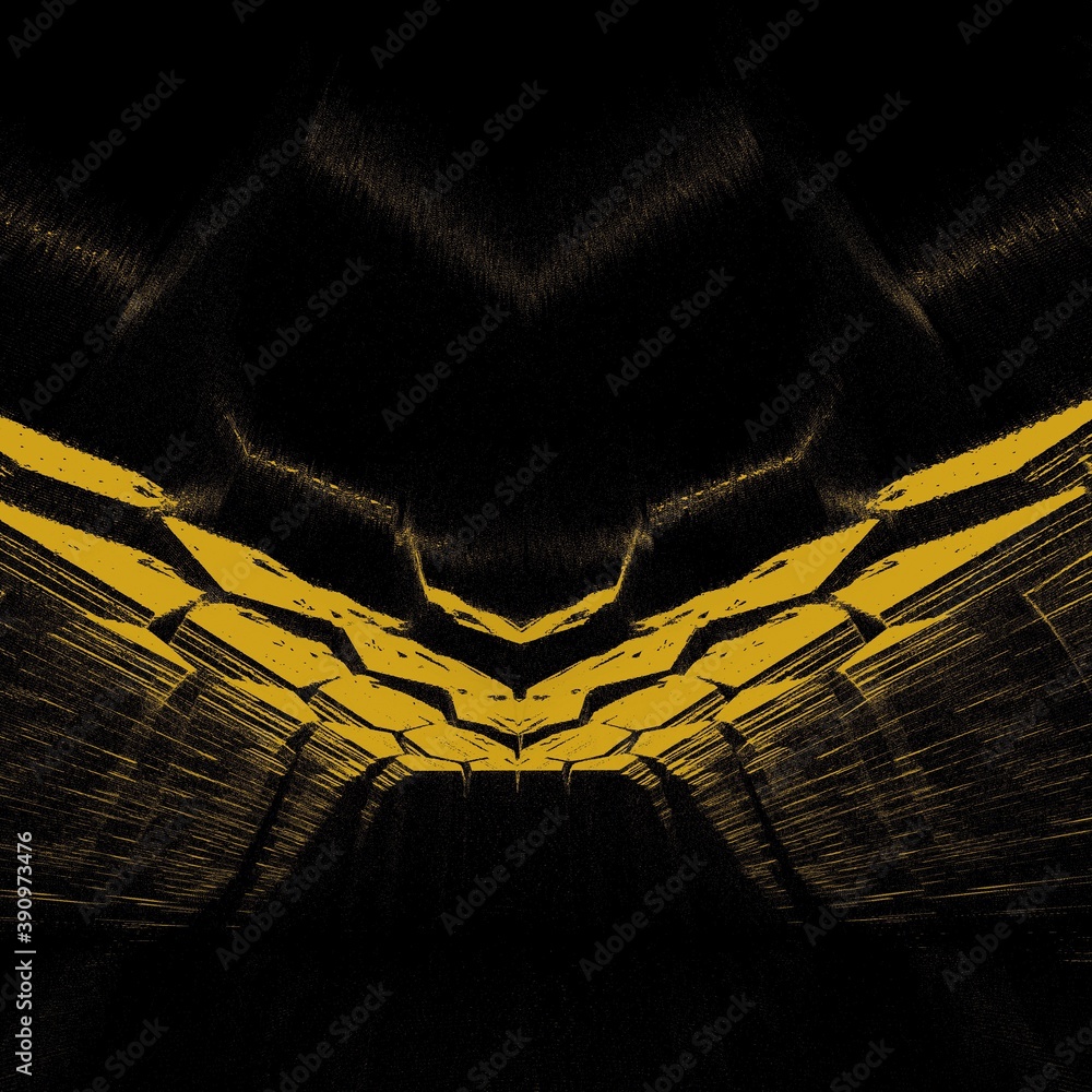 Poster black background with strong gold geometric hexagonal mosaic designs and patterns