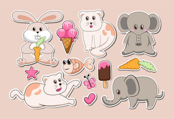 Set of stickers cute animal character-01