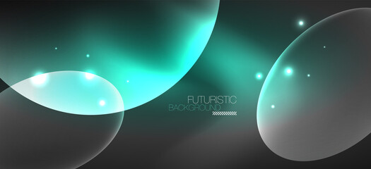 Neon ellipses abstract backgrounds. Shiny bright round shapes glowing in the dark. Vector futuristic illustrations for covers, banners, flyers and posters and other