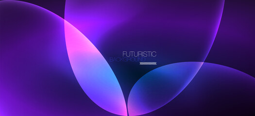 Neon ellipses abstract backgrounds. Shiny bright round shapes glowing in the dark. Vector futuristic illustrations for covers, banners, flyers and posters and other