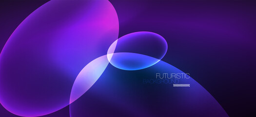 Neon ellipses abstract backgrounds. Shiny bright round shapes glowing in the dark. Vector futuristic illustrations for covers, banners, flyers and posters and other