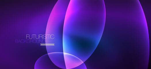 Neon ellipses abstract backgrounds. Shiny bright round shapes glowing in the dark. Vector futuristic illustrations for covers, banners, flyers and posters and other