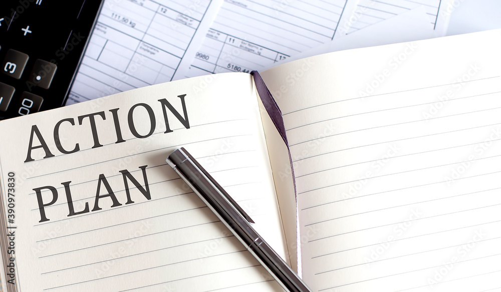 Poster notebook with toolls and notes about action plan