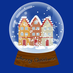 glass snow globe with houses 