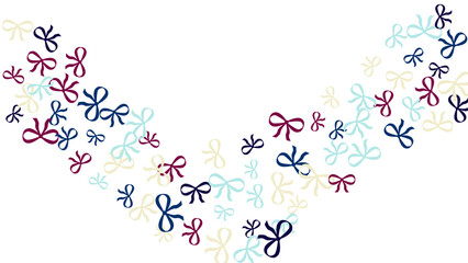 Festive Background with Colorful Bows. Delicate Pattern for Postcard, Print, Banner or Poster. Little Pretty Bows For Party Decoration, Wedding, Birthday or Anniversary Invitation. Vector
