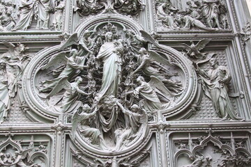close -up detail fragment  of the facade of the cathedral