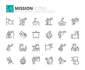 Simple set of outline icons about mission. Business concepts