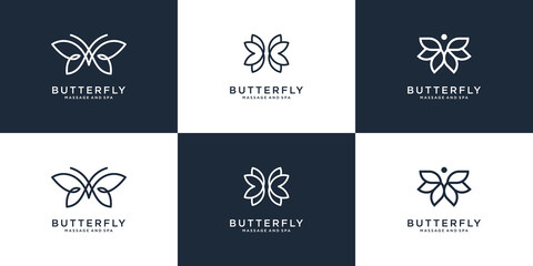 Beauty butterfly logo collection with line art style © suneo_99