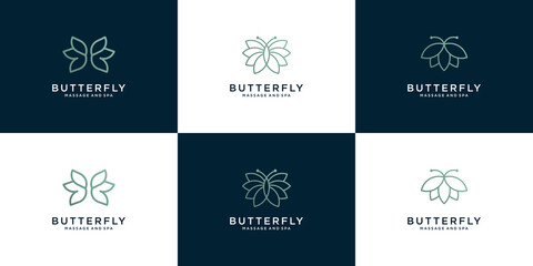 Beauty butterfly logo collection with line art style