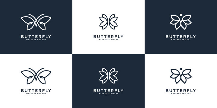 Beauty butterfly logo collection with line art style