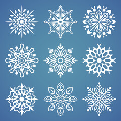 Fototapeta na wymiar Snowflake vector icon background set. Winter christmas snowflake crystal element. Collection of snowflakes happy new year design. Vector illustration