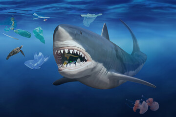Hai verschlingt Plastikmüll