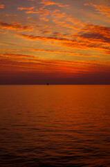 Dream holiday or vacation on luxury cruiseship or cruise ship liner at sea with sunset, sunrise or...