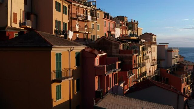 Manarola Houses, Flying close to iconic buildings to reveal Italian Coast
