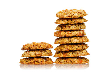 Oatmeal cookies isolated on a white background side view.