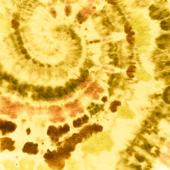 Tie Dye Spiral Background. Yellow Batik Fabric. 