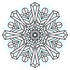 Snowflake coloring book page. Merry christmas and happy new year coloring book page. Сhildren and adults coloring with snowflake. White background, black outline. Vector illustration