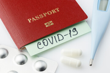 Note COVID-19 coronavirus and passport. Travel restrictions and quarantine of tourists infected with сoronavirus.