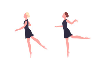 Fototapeta na wymiar Practicing ballerina flat color vector faceless character set. Dancer rehearse. Gymnastics class. Classic ballet dance isolated cartoon illustration for web graphic design and animation collection