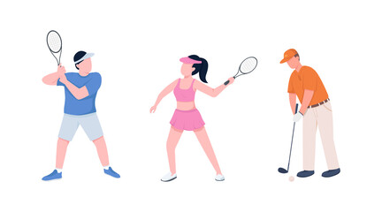 Tennis players couple flat color vector faceless character set. Sportsman and sportswoman with rackets. Sport isolated cartoon illustration for web graphic design and animation collection