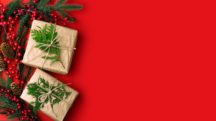 Concept of christmas gifts on red background