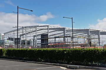 AUCKLAND, NEW ZEALAND - Aug 31, 2019: construction site of a new long span warehouse and factory...