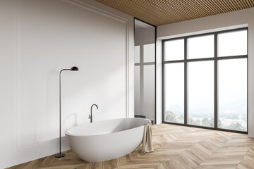 Fototapeta na wymiar White loft bathroom corner with bathtub and shower