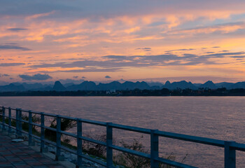 landscape of Laos border with Mekong River from thai border at sunrise