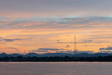 Fototapeta premium landscape of Laos border with Mekong River from thai border at sunrise