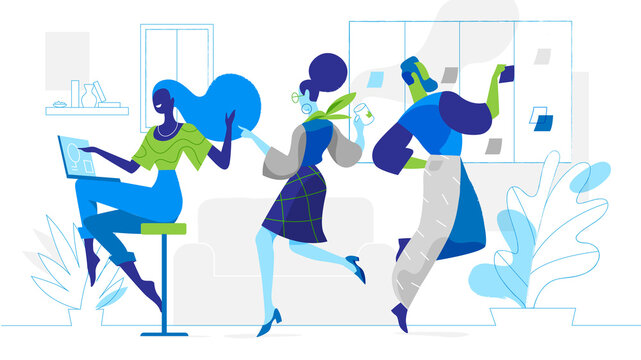 Un team di giovani startupper lavora insieme in ufficio sulla strategia del progetto.