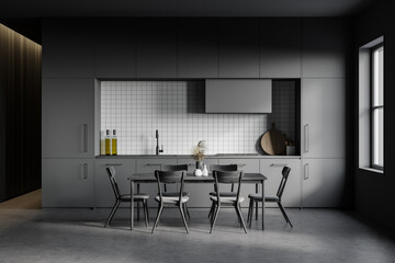 Gray kitchen interior with table